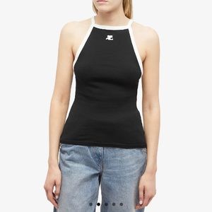 COURRÈGES LIGHT RIBS CONTRAST TANK TOP - BLACK SIZE MEDIUM US 6 - NEW